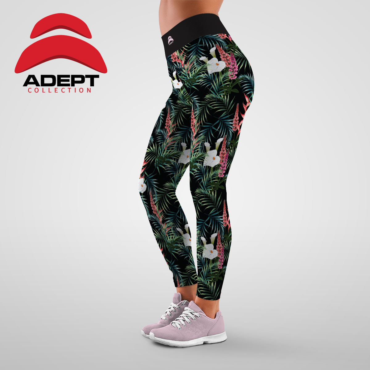 343_Fleurs Vert Rose Blanc_Motif_Legging_DERRIERE_SITE