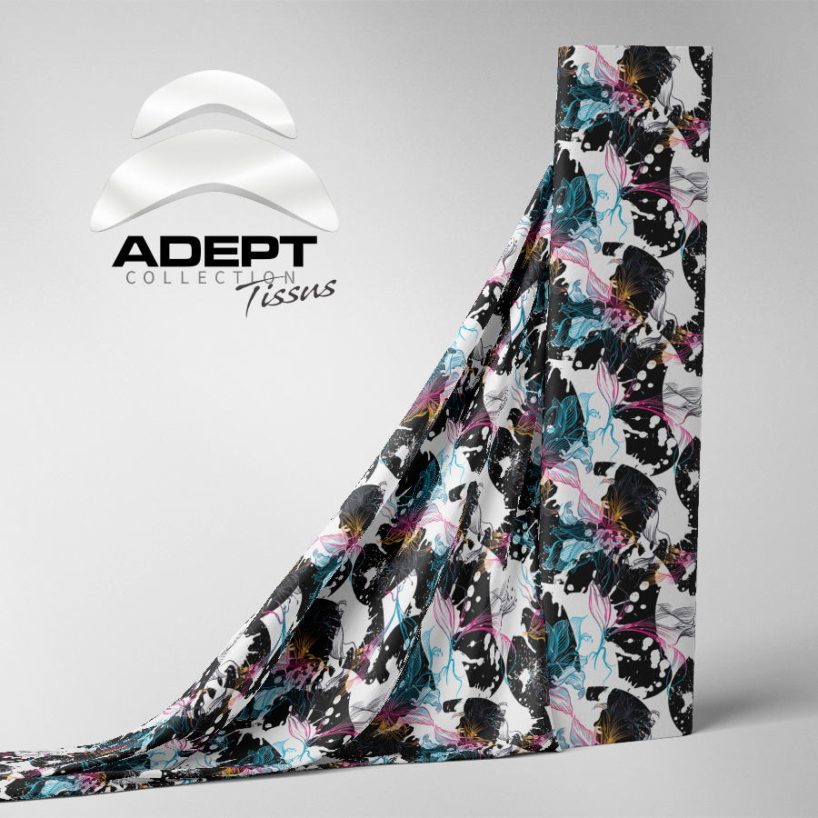 433_Fleurs Géométrie Vintage Bleu Noir Rose 433_Fleurs Géométrie Vintage Bleu Noir Rose