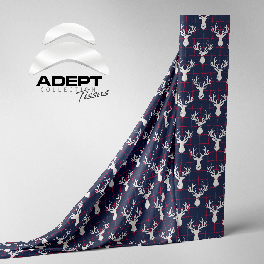 453_Cerf Carrelé Bleu Rouge 453_Cerf Carrelé Bleu Rouge