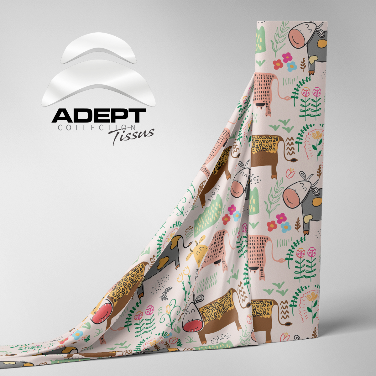 489_Dessin de Vaches Gris Brun Vert Rose_1