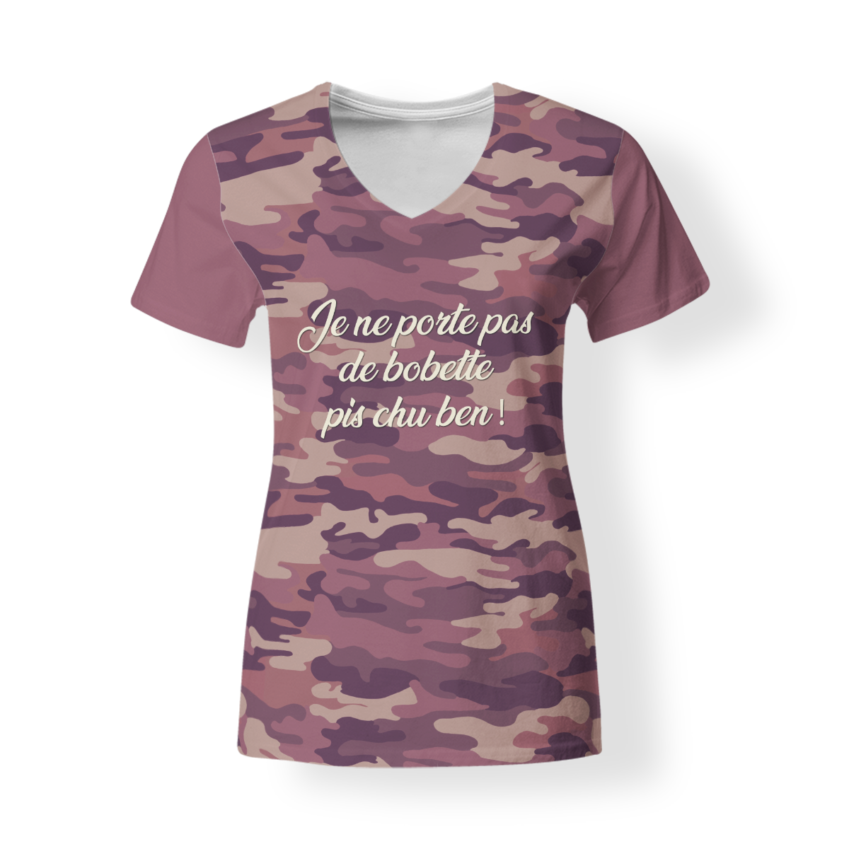 T-SHirt_V-Neck_FEMME_CAMO_Je porte pas de bobette T-SHirt_V-Neck_FEMME_CAMO_Je porte pas de bobette