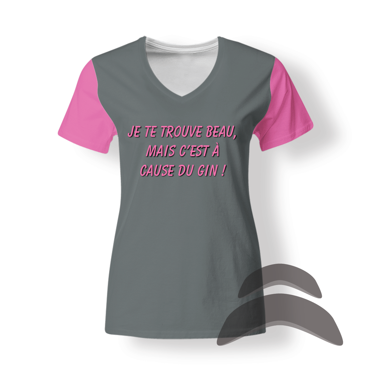 T-SHirt_V-Neck_FEMME_ROSE-GRIS_HUMOUR_Beau à cause gin T-SHirt_V-Neck_FEMME_ROSE-GRIS_HUMOUR_Beau à cause gin