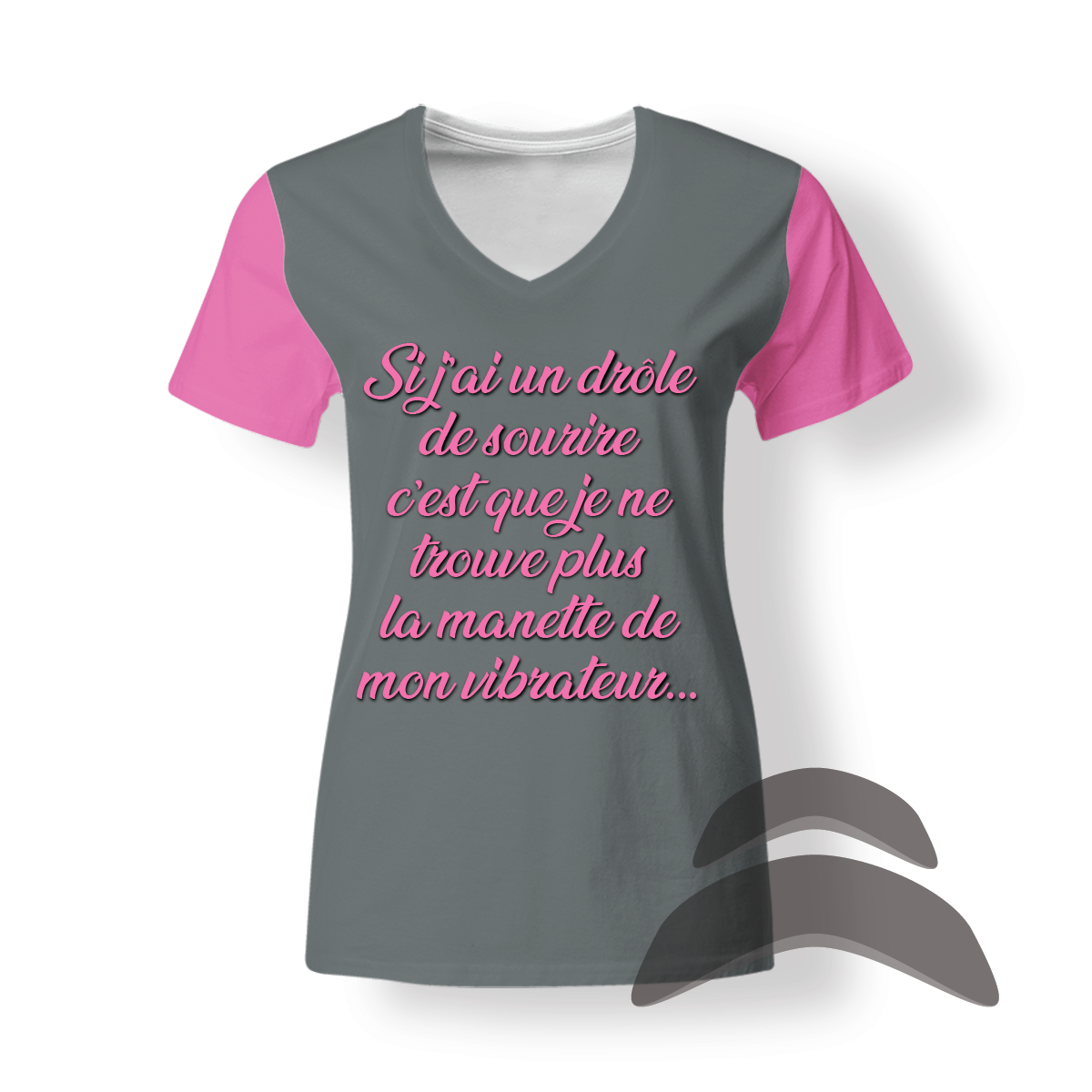 T-SHirt_V-Neck_FEMME_ROSE-GRIS_HUMOUR_Mannette Vibro