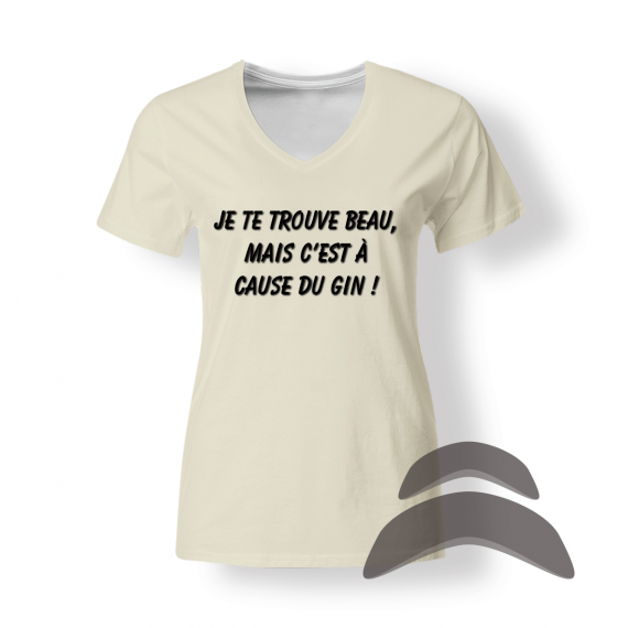 T-Shirt_Col_Rond_FEMME_BEIGE_HUMOUR_Beau à cause gin