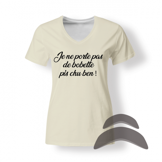 T-Shirt_Col_Rond_FEMME_BEIGE_HUMOUR_Pas de bobette