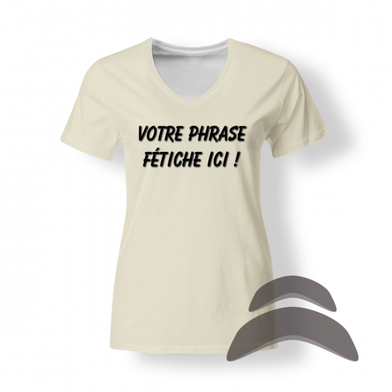 T-Shirt_Col_Rond_FEMME_BEIGE_HUMOUR_Votre phrase_Personnalisé