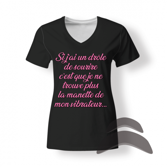 T-Shirt_Col_Rond_FEMME_NOIR_HUMOUR_Mannette Vibro