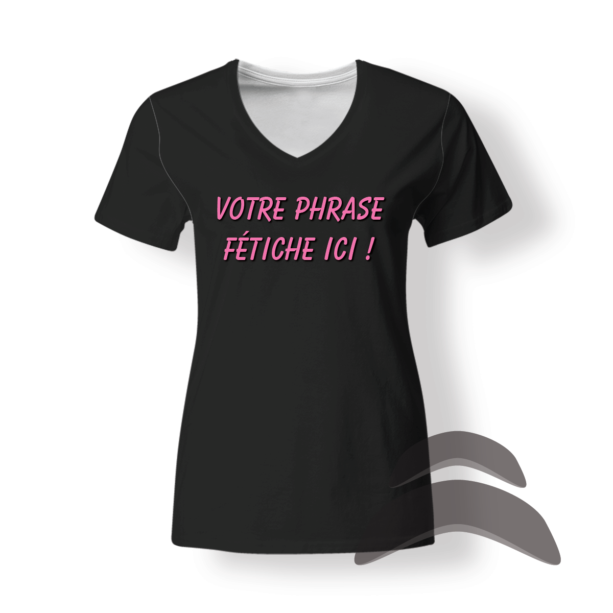 T-Shirt_Col_Rond_FEMME_NOIR_HUMOUR_Votre phrase_Personnalisé
