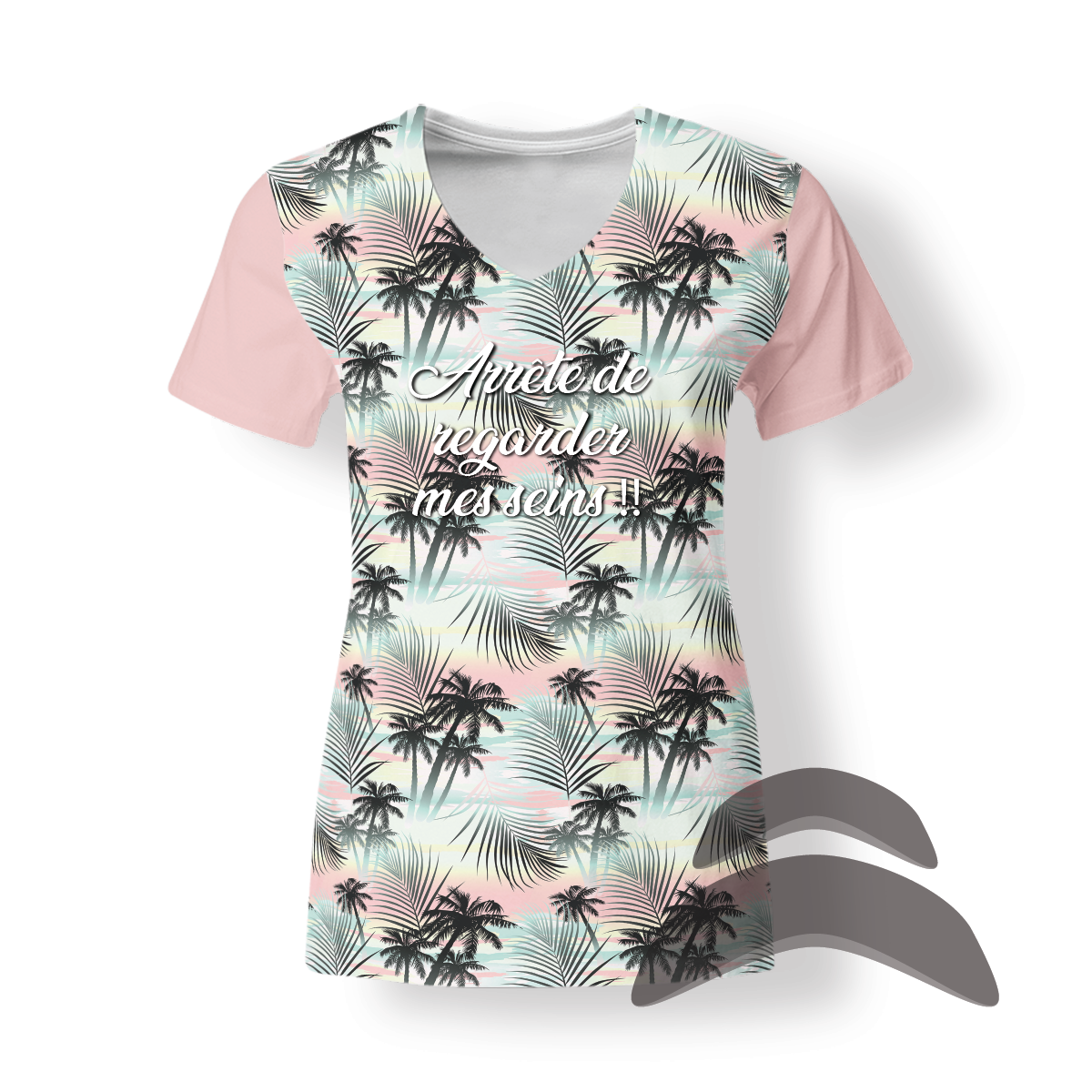 T-Shirt_Col_Rond_FEMME_PALMIERS_HUMOUR_Arrete regarder seins T-Shirt_Col_Rond_FEMME_PALMIERS_HUMOUR_Arrete regarder seins